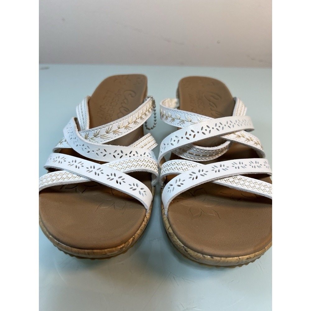 Skechers Cali Luxe Foam Wedge Sandals Women's 7 White Strappy Comfort - Picture 2 of 8